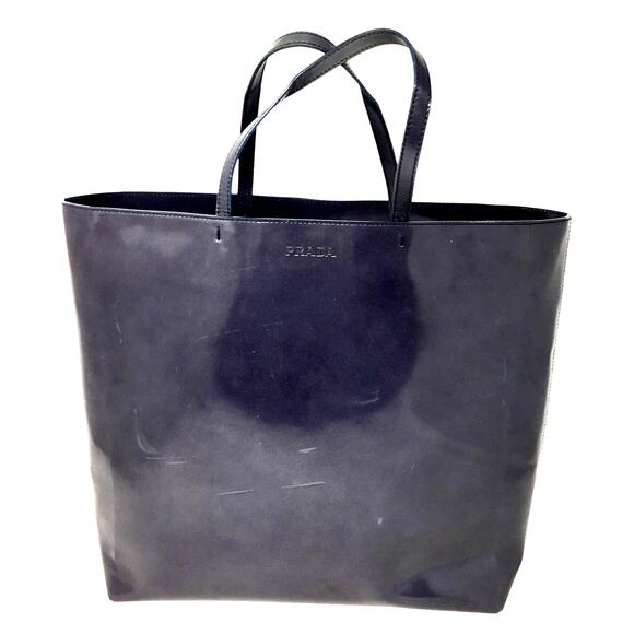 Prada Enamel Logo Embossed Tote Bag Shoulder Bag - Picture 1 of 15